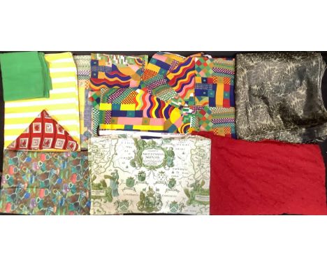 Textiles - vintage Liberty panels, Bauhaus Collier &amp; Campbell Design; another Liberty panel, Nottinghamshire map; other t