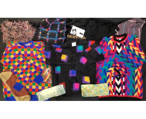 Vintage Costume - a collection of 1980's sweaters, including various brightly coloured geometric and abstract designs; a Libe