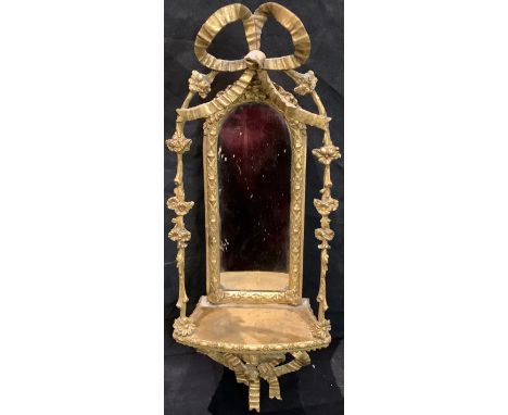 A French Louis XVI style mirror backed gilt wall bracket, 48cm high 