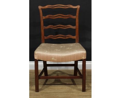 A George III mahogany Chippendale design ladderback side chair, pierced serpentine cresting rail, the mid-rails conforming, s