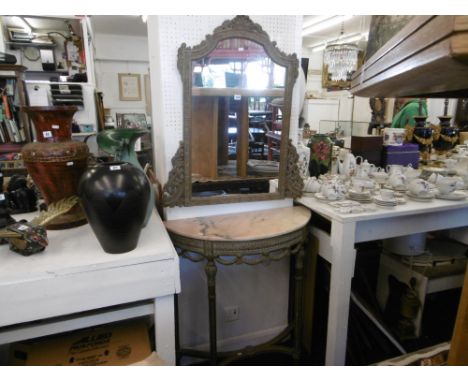 A MARBLE TOPPED CONSOLE TABLE AND MIRROR