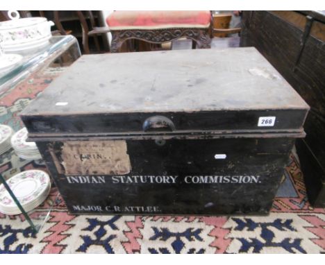 VINTAGE TIN TRAVEL TRUNK, FROM THE INDIAN STATUTORY COMMISSION, OWNED BY FORMER PRIME MINISTER CLEMENT ATTLEE