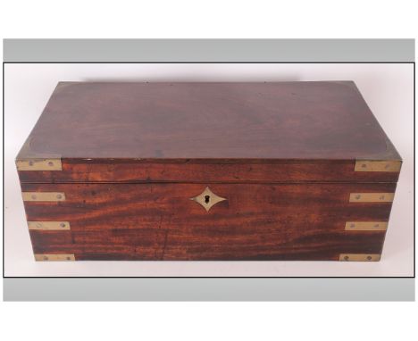 A 19th Century Travelling Walnut Veneered & Brass Mounted Writing Slope with fitted compartments for inkwell pens etc. 6'' in