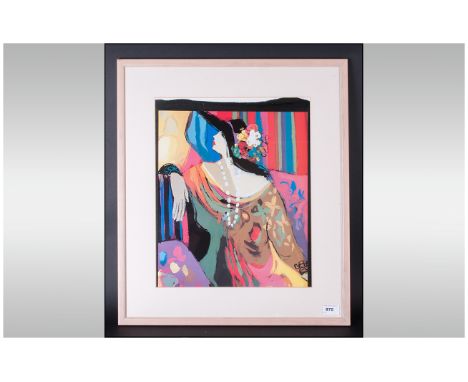 Contemporary Framed Print, Titled 'Jessica' by Maimon mounted and behind glass. 14 by 17 inches.