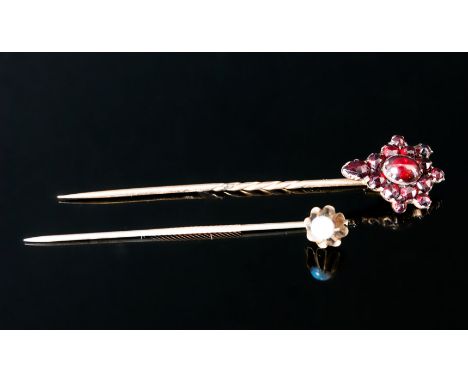 Victorian 9ct Gold Garnet Set Stick Pin, plus an antique opal set stick pin.