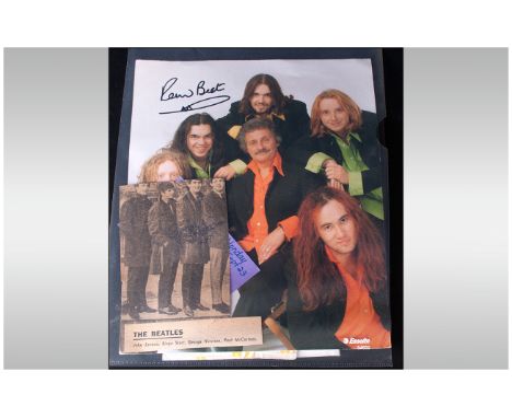 Beatles Memorabilia comprising George Harrison signature on 1960's mag, picture plus quantity of Pete Best items including ti