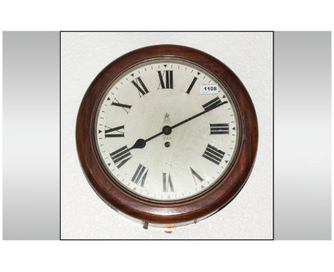 A Single Train Fusee Mechanism GPO Round Wall Clock with ER Crown Cypher to the face and GPO logo, in a mahogany case and whi