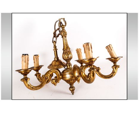 Solid Brass Five Branch Ceiling Light. together with a modernist glass bowl (chipped).