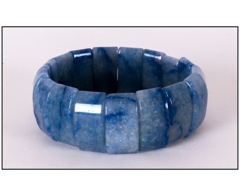 Denim Blue Aventurine Bracelet, curved rectangular beads of the mottled blue variety of aventurine, threaded on two rows of j