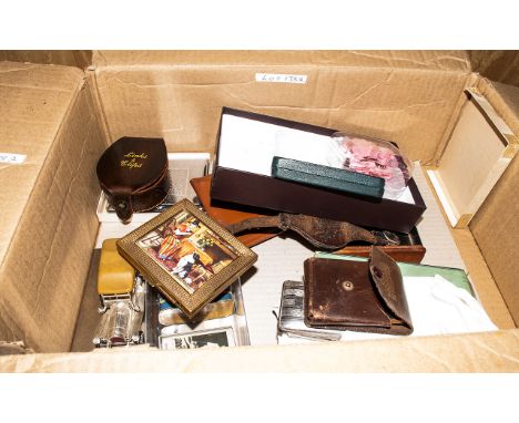 Misc Lot Of Oddments And Collectables, Comprising Gold Plated Albert Chain, Pistol Fob, Plated Cigarette Case, Compact, Cuffl