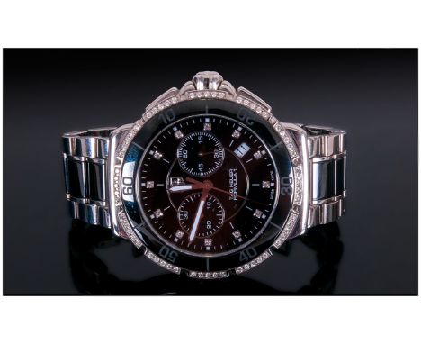 Tag Heuer Formula 1 Steel, Ceramic and Diamonds Set Chronograph Wrist Watch with Black Dial with Diamond Markers and Bezel. S