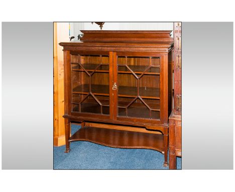 Early 20thC Mahogany Display / Bookcase Unit, Astral Glazed Front With Two Adjustable Shelves, Raised On Tapering Legs With C