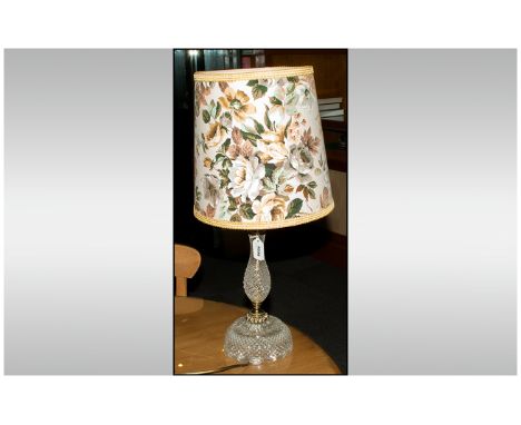 Vintage Table Lamp with glass base and floral lamp shade. 24 inches high.