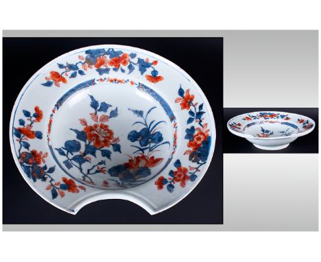 An 18th Century Rare Chinese Export Porcelain Imari Barber's Bowl / Basin, Decoration Consists of Peony and Lotus Flowers, Th