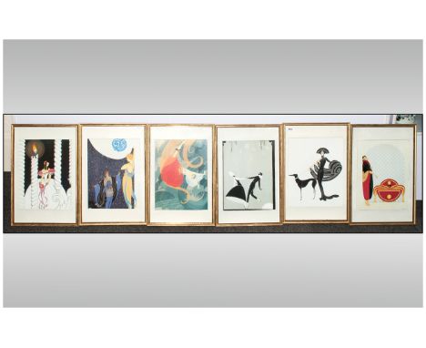 Five Framed Erte Prints glazed & framed. 13x18'' with one single Erte print unframed