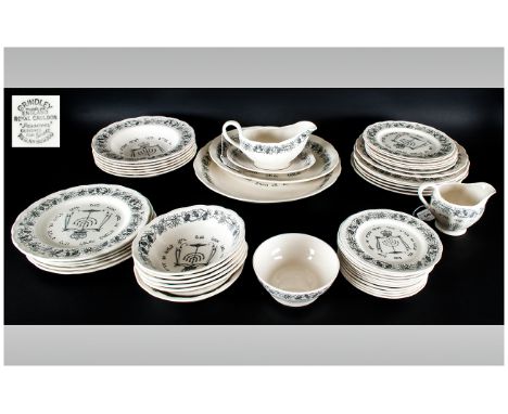 Royal Cauldon Grindley Ware Very Rare Judaica Passover Ware 54 piece Dinner/Tea Service in black litho on white pottery. Circ