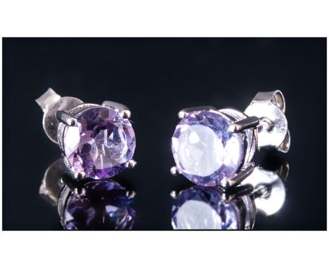 Pair of Rose de France Amethyst Stud Earrings, 2.25cts of round cut Rose de France amethyst solitaires set in silver post and