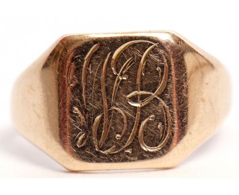 9ct gold signet ring, the square shaped panel engraved with a monogram, hallmarked Birmingham 1935, size K/L, gross weight 3g