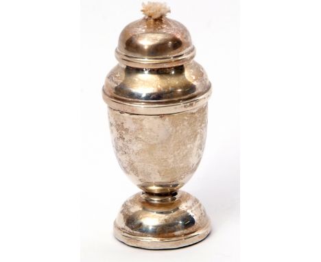 George V table lighter in "bun pepper" style to a circular domed and loaded foot, Birmingham 1933 by Marson &amp; Jones, 50gm