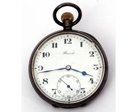 First quarter of 20th century import hallmarked silver cased pocket watch by Record, button wind, blued steel hands to a whit
