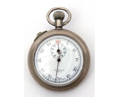 First quarter of 20th century Swiss made nickel cased stop watch of typical form with button wind, the enamel dial inscribed 