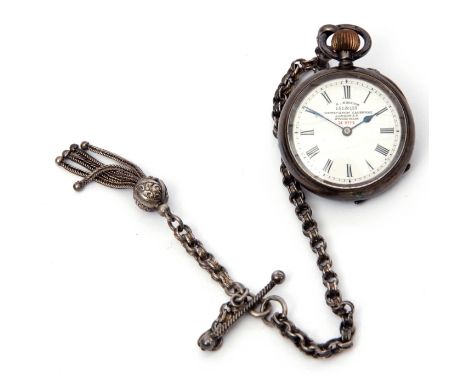 First quarter of 20th century Continental cased white metal fob watch with blue steel hands to a white enamel dial with Roman