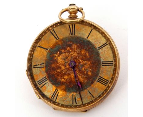 Last quarter of 19th century Continental high grade yellow metal cased fob watch with blued steel hands to a gilded dial with
