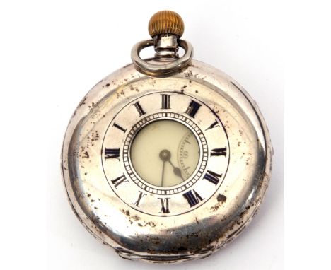 Last quarter of 19th/first quarter of 20th century Continental white metal cased pocket watch of half hunter design, blue Rom
