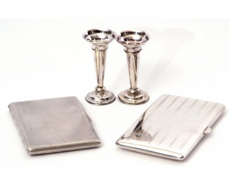 Mixed Lot: George VI cigarette case of good quality of shaped rectangular form with chamfered edges, also engine turned withi