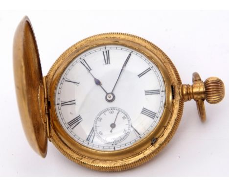 Last quarter of the 19th/1st quarter of 20th century gilt metal cased Hunter type fob watch with button wind, blued steel han