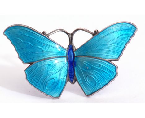 Vintage John Atkins &amp; Sons blue enamel butterfly, brooch, 3.5 x 2cm, the outstretched wings with a light blue enamel guil
