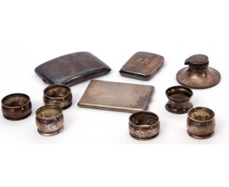 Mixed Lot: three cigarette cases including an engine turned example, Birmingham 1930, a curved rectangular example, Sheffield