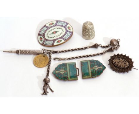 Mixed Lot: Victorian silver oval brooch, Birmingham 1888, a hallmarked silver pencil suspended from a white metal rope twist 