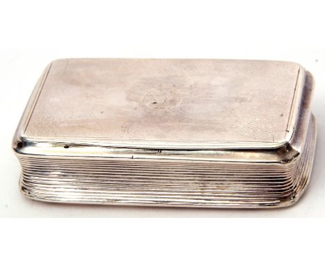 George III snuff box of rectangular form with rounded corners, concave fluted sides, all over worn engine turned decoration, 
