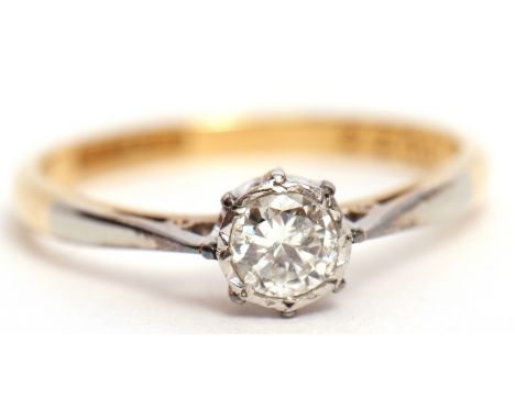 Precious metal single stone diamond ring, the brilliant cut diamond 0.25ct approx, raised between upswept shoulders, stamped 