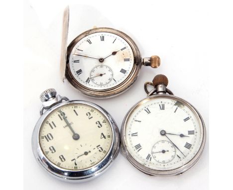 First quarter of 20th century import hallmarked silver cased hunter type pocket watch of slim proportions, plain case opening