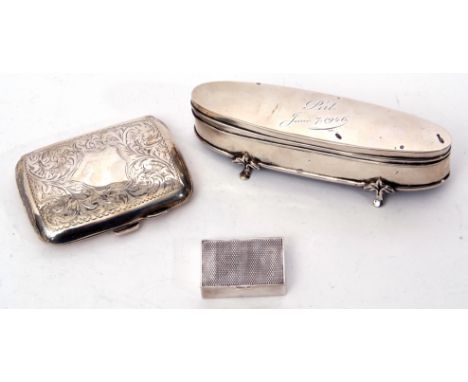 Mixed Lot: Edwardian boat shaped dressing table ring box, the hinged lid inscribed "Pat" and dated "June 7: 1946", original b
