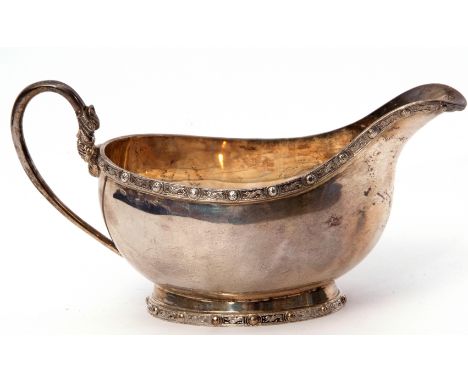 Elizabeth II small sauce boat with applied Celtic rims, serpent headed solid looped handle, Birmingham 1968 by J B Chatterley