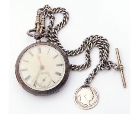 Last quarter of 19th century gent's hallmarked silver cased pocket watch, gold hands to a white enamel dial with black Roman 