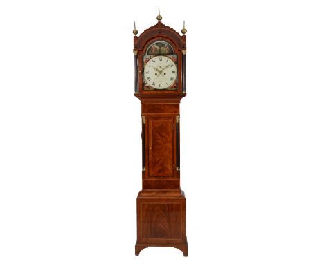 HADDACK & LANSDOWN, BATH: a 19th Century mahogany longcase clock, the painted dial with Adam and Eve mechanical automaton arc