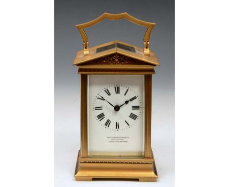 A FRENCH CARRIAGE TIMEPIECE with white enamel Roman dial inscribed Mappin & Webb (1908) Ltd, Incor England, London & Johannes