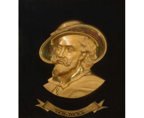 AN ORMOLU SILHOUETTE PORTRAIT OF VAN DYKE, three dimensional within a glazed rosewood cushion frame, 44cm x 42cm overall