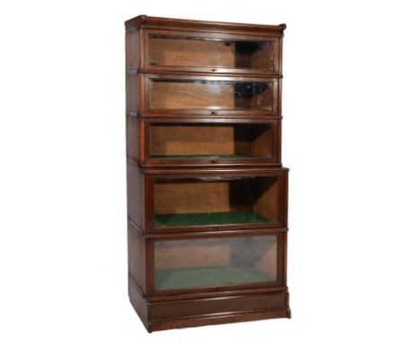 A GLOBE WERNICKE STYLE FIVE SECTIONAL BOOKCASE with folding glazed doors, 191cm high x 87cm wide