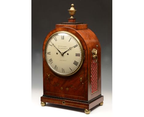 A REGENCY MAHOGANY TABLE CLOCK, the white convex Roman dial inscribed Wm. Cribb, Theobalds Road, London, the twin train fusee