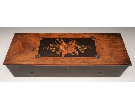 A 19TH CENTURY SWISS CYLINDER MUSIC BOX by Nicole Freres No.40242, the walnut case with hinged lid, marquetry inlaid with rec