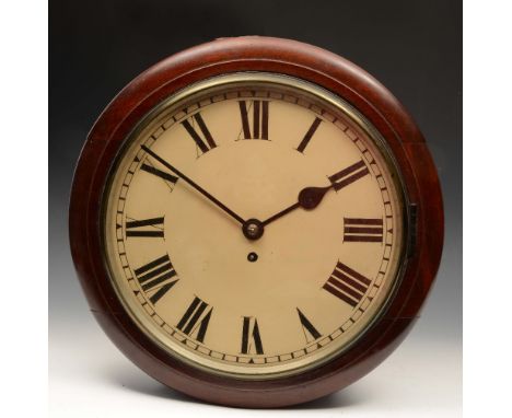 AN EARLY 20TH CENTURY MAHOGANY DIAL CLOCK with 12" Roman dial and single chain fusee movement, the back plate stamped Made by