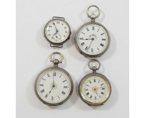 Three 19th century Continental key wind ladies pocket watches with enamel faces, the cases stamped 'Fine Silver', '0.935' and