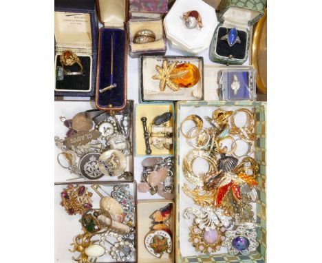 A quantity of assorted 19th and 20th century costume jewellery including gold plated and paste set items, a silver butterfly 