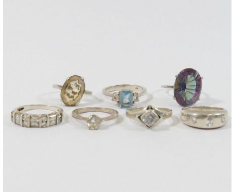 A French silver single purple paste set ring, and 20 other gem set rings, all stamped '925', 'Sterling', 'silver', or hallmar