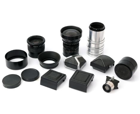 A MIR-35 f/3.5 65mm Lens, for Kiev 60 SLR camera, together with prisms and other various accessories (a lot)